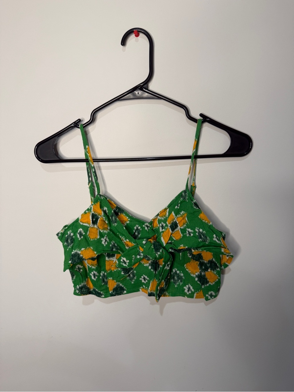 Green Floral Tie-Front Cropped Cami Top